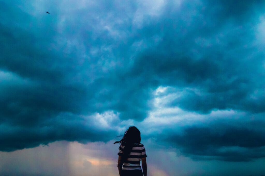 Girl looking at hurricane