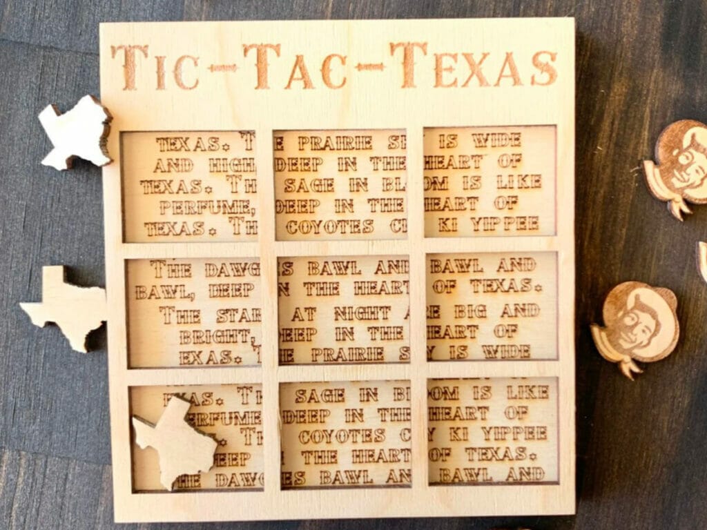 Texas themed wooden tic tac toe game