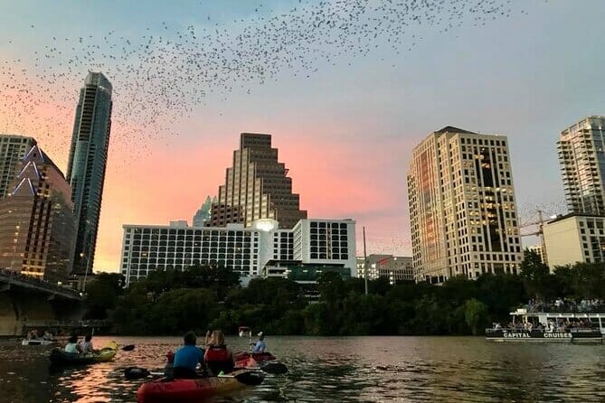 People sitting in kayaks watching bats in Austin