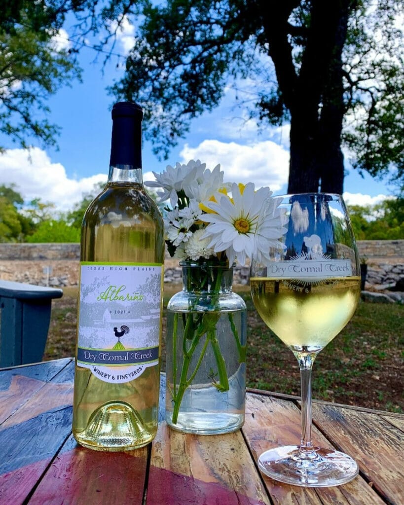 White wine from the Dry Comal Creek Vineyards 