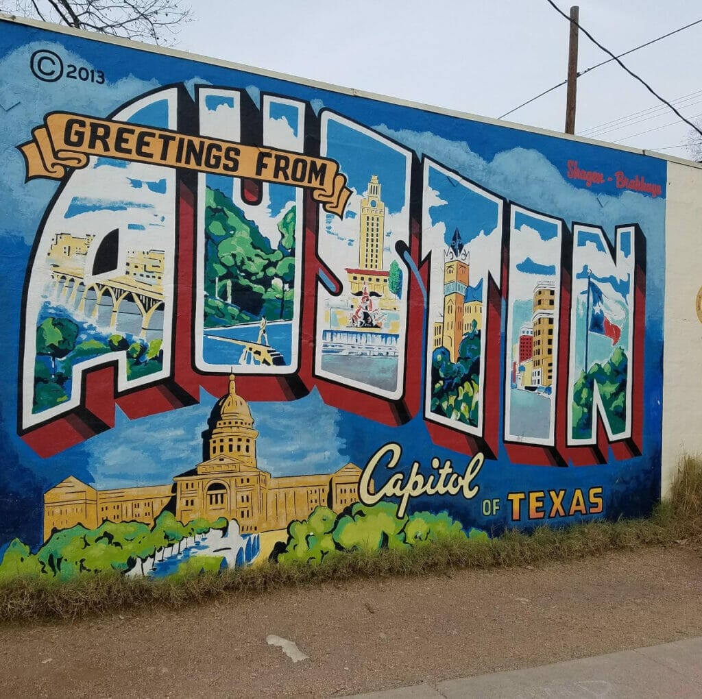 Greetings from Austin mural 