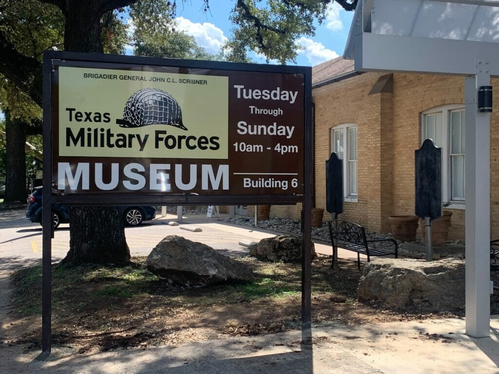 Sign out front of the Texas Military Forces Museum 