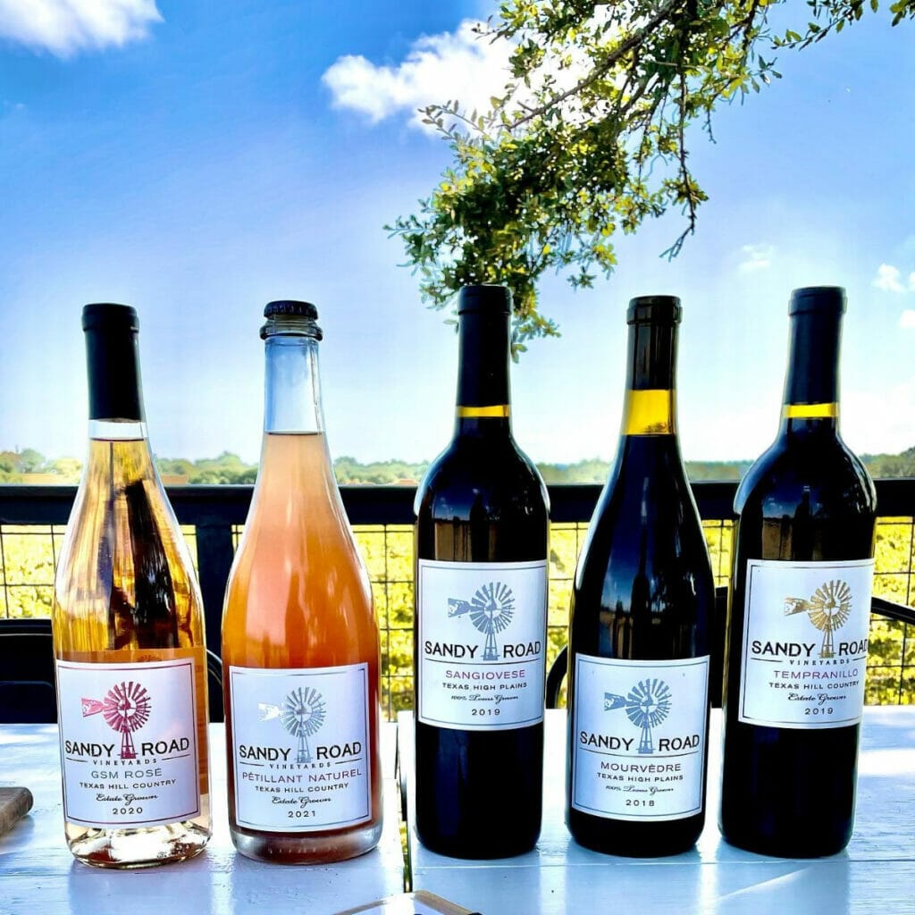 Wine bottles from Sandy Road Vineyards 