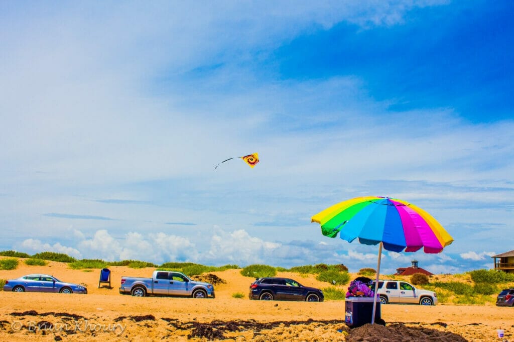 People flying a kite at Surfside Beach