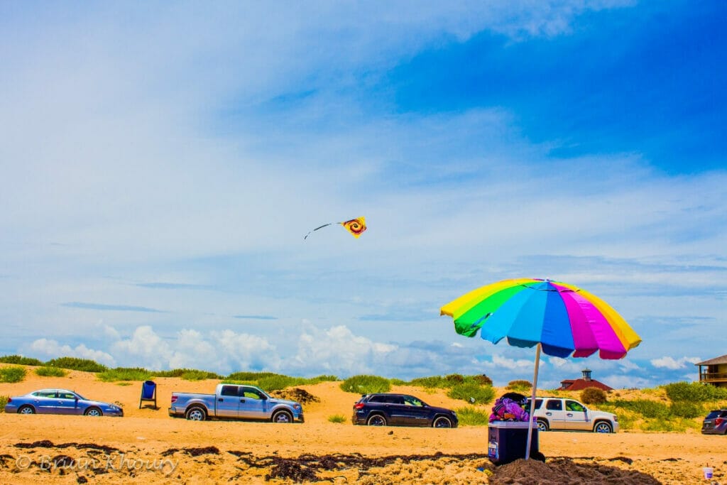 People flying a kite at Surfside beach