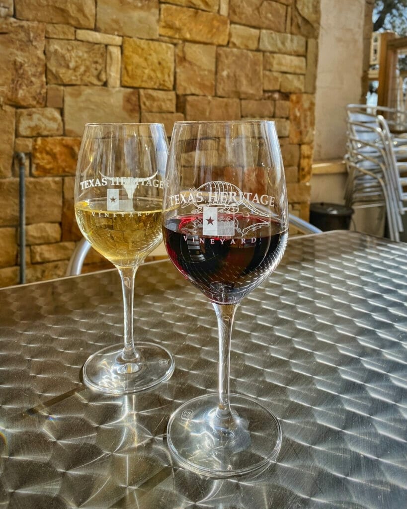 Red and white wine from Texas Heritage Vineyard