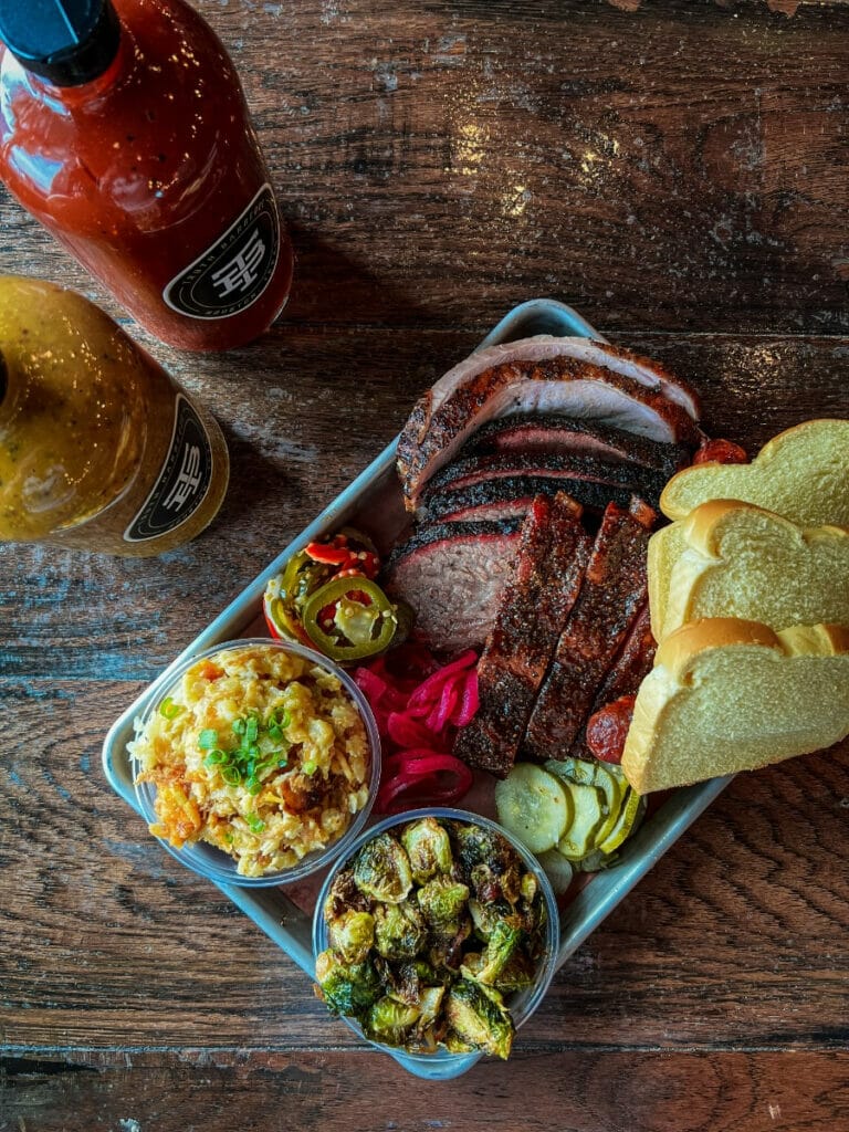 Truth BBQ platter with meat and veggies 