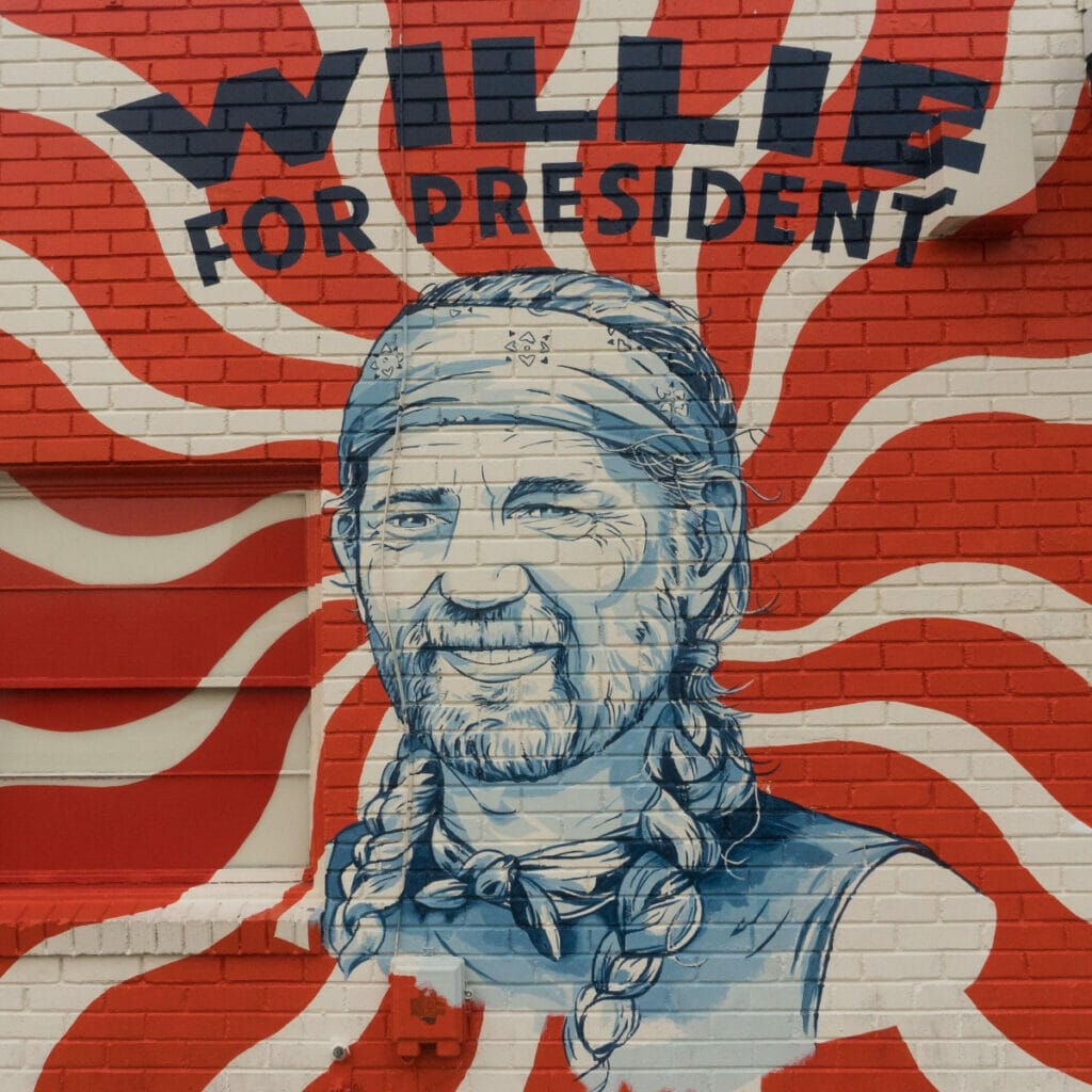 Willie for President mural in Austin Texas