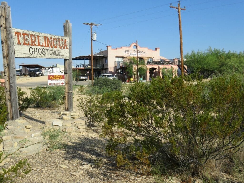Terlingua Ghost Town sign and stores 